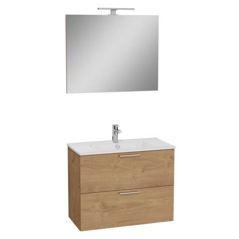 Koupelnová sestava s umyvadlem zrcadlem a osvětlením VitrA Mia 79x61x39,5 cm zlatý dub MIASET80D