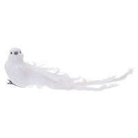 Vánoční dekorace Bílý ptáček na klipu, 23 cm