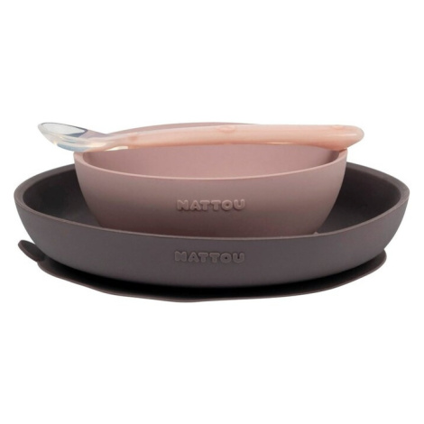 NATTOU - Set jídelní silikonový 3 ks fialovo-růžový bez BPA
