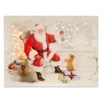 Nástěnná malba Santa Claus s psíkem, 40 LED, 30 x 40 cm