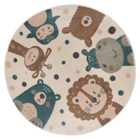 Hanse Home, Dětský koberec Adventures 105968 Cream Brown Blue kruh, 100x100 (průměr) kruh, víceb