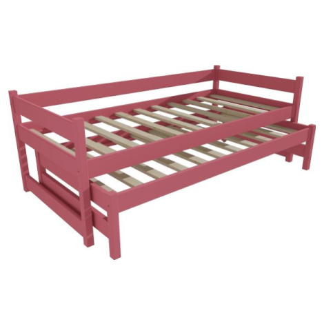 Růžová postel s výsuvnou přistýlkou DPV003-90 FOR LIVING