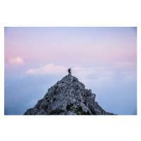 Fotografie Hiker man on the top of mountain during twilight, massimo colombo, 40 × 26.7 cm