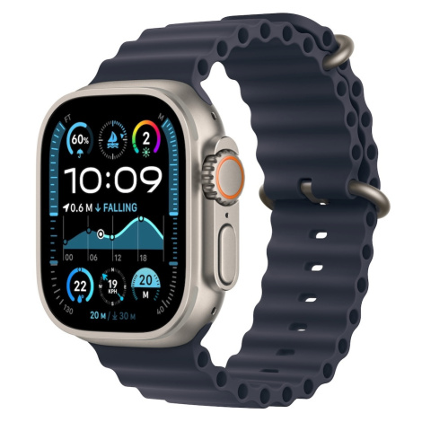 Apple Watch Ultra 2 GPS + Cellular, 49mm přírodně titanové pouzdro s ledově modrým oceánským řem