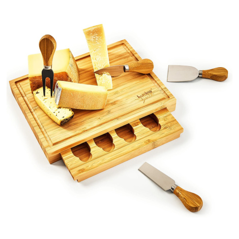 Klarstein Deska na sýr se zásuvkou na nože, 4 speciální nože, 25,2 x 3 x 19,5 cm, jednoduchá údr