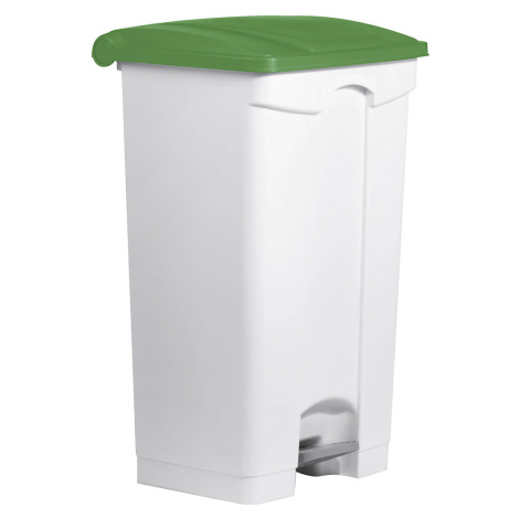 helit Nášlapná nádoba na odpad, objem 90 l, š x v x h 500 x 830 x 410 mm, bílá, zelené víko