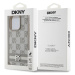 DKNY PU Leather Checkered Pattern and Stripe kryt iPhone 14 Pro béžový