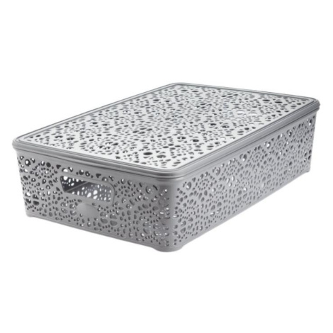 Mega Plast, Košík MONAKO L s víkem, 10,2 × 40,3 × 27 cm, šedá metalíza MEGAPLAST