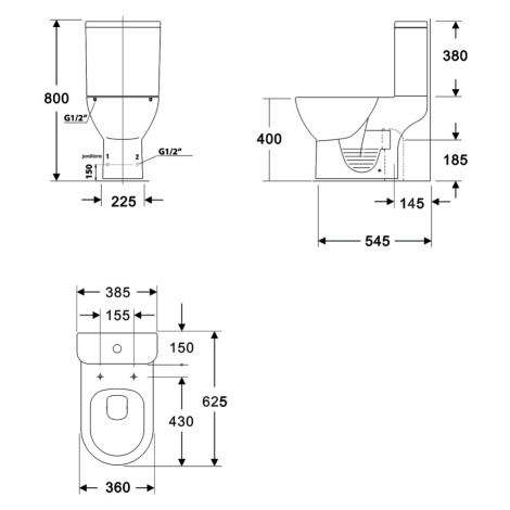 Bruckner DARIO WC kombi, Rimless, spodní/zadní odpad, bílá 201.431.4