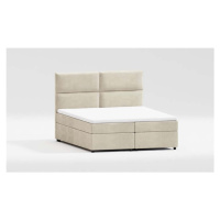 Béžová čalouněná dvoulůžková postel s úložným prostorem s roštem 200x200 cm Rico – Ropez