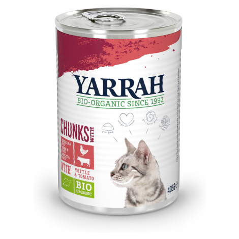 Yarrah Bio kousky 24 x 405 g ve výhodném balení - bio kuře & bio hovězí s bio kopřivou a bio raj