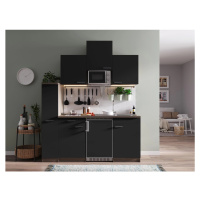 Respekta Kuchyně Oliver černá/dub 180 cm-skl.deska/lednice/mikrovlnka