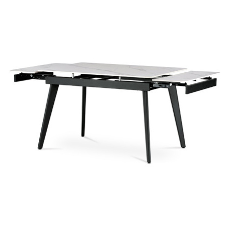 Jídelní stůl 120+30+30x80 x 76 cm, keramická deska bílý mramor, kov, černý matný lak Autronic