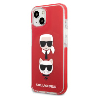 Kryt Karl Lagerfeld TPE Karl and Choupette Head pro iPhone 13 mini - červený