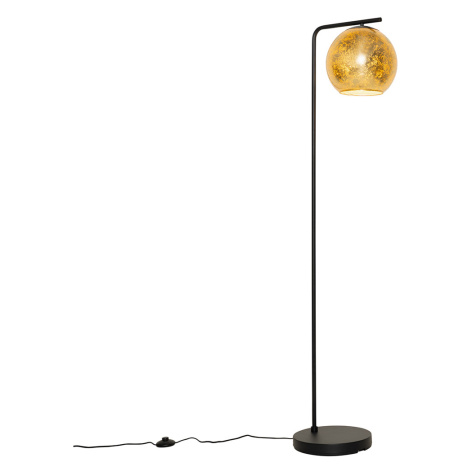 Designová stojací lampa černá se zlatým sklem - Bert QAZQA