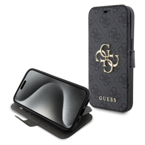 Guess PU 4G Metal Logo Book pouzdro iPhone 15 šedé