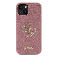 Guess PU Fixed Glitter 4G Metal Logo Zadní Kryt pro iPhone 15 Pink