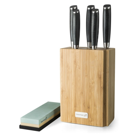 Sada nožů G21 Gourmet Damascus v bambusovém bloku 5 ks + brusný kámen