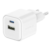 Swissten síťový adaptér GaN 1x USB-C 20W PD + 1x USB-A 18W QC bílý