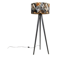 Stojací lampa stativ černý se stínidlem květy 50 cm - Tripod Classic