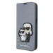 Pouzdro Karl Lagerfeld iPhone 14 Pro 6.1" bookcase silver Saffiano Karl & Choupette (KLBKP14LSAN