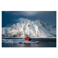 Fotografie Red cabin in a fjord in winter, Marco Bottigelli, 40 × 26.7 cm