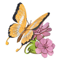 Woodcraft Dřevěné 3D puzzle Motýl na květinách barevný