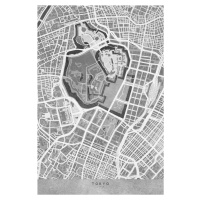 Mapa Map of Tokyo, Japan, in gray vintage style, Blursbyai, (26.7 x 40 cm)