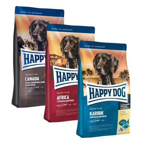 Happy Dog kombinované balení, bez obilovin 3 × 4 kg