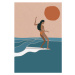 Ilustrace Female Surfer riding the wave, flat, LucidSurf, 26.7 × 40 cm