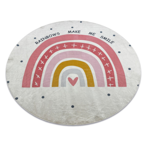 Dětský koberec protiskluzový BAMBINO 47810 Duha, bílý / růžový kruh