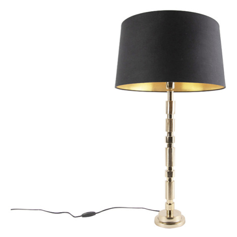 Stolní lampa ve stylu art deco zlatá s odstínem černé bavlny 45 cm - Torre QAZQA