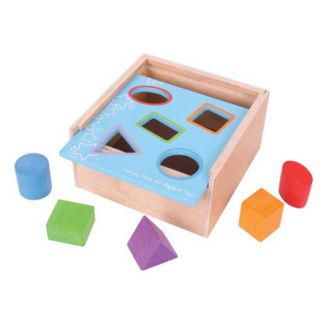 Bigjigs Toys Dřevěná motorická vhazovací hračka Krabička s tvary