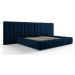 Tmavě modrá čalouněná dvoulůžková postel s úložným prostorem a roštem 200x200 cm Gina – Milo Cas