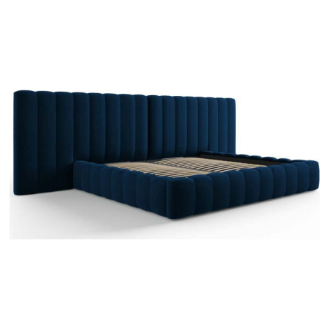 Tmavě modrá čalouněná dvoulůžková postel s úložným prostorem a roštem 200x200 cm Gina – Milo Cas Milo Casa