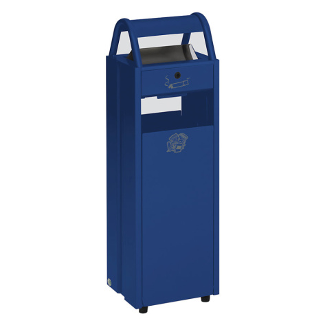 VAR Nádoba na odpad s popelníkem, objem 35 l, š x v x h 300 x 960 x 250 mm, modrá RAL 5010