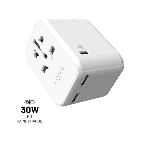 FIXED Voyager Travel GaN PD 30 W pro EU UK a USA/AUS s 1xUSB-C a 2xUSB výstupem bílý