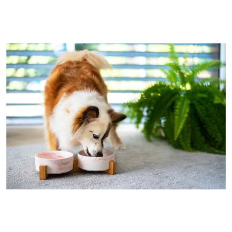 Vsepropejska Garbo dvojitá mramorová keramická miska pro psa či kočku Barva: Růžová, Rozměr (cm)