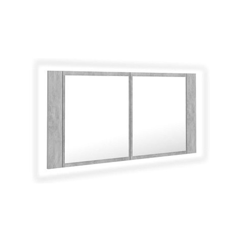 Shumee LED Koupelnová skříňka se zrcadlem - betonově šedá, 90 × 12 × 45 cm