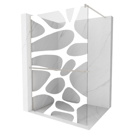 MEXEN/S Kioto+ Sprchová zástěna WALK-IN s poličkou a držákem ručníků 90 x 200, bílý vzor, nikl k