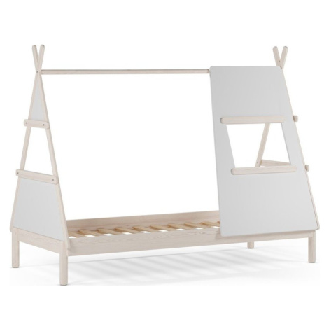 Krémová domečková dětská postel z borovicového dřeva s roštem 90x200 cm Enola – Marckeric