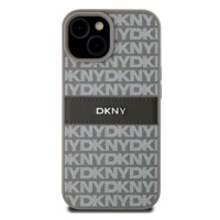 DKNY PU Leather Repeat Pattern Tonal Stripe Zadní Kryt pro iPhone 15 Beige