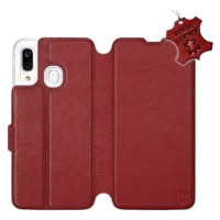 Flip pouzdro na mobil Samsung Galaxy A40 - Tmavě červené - kožené - Dark Red Leather