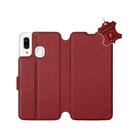 Flip pouzdro na mobil Samsung Galaxy A40 - Tmavě červené - kožené - Dark Red Leather