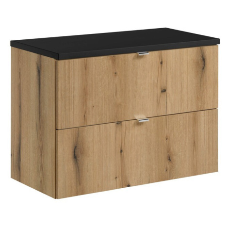 Comad Závěsná skříňka pod umyvadlo Nova Oak I s deskou 80 cm černá/dub coast evoke