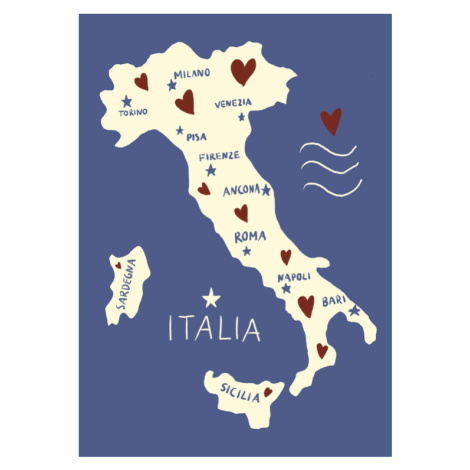 Ilustrace Italiy Map, Studio Dolci, 30x40 cm