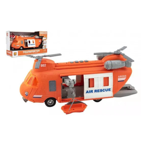 Vrtulník záchranářský plast 28cm na setrvačník na bat. se světlem se zvukem v krabici 32x19x12cm Teddies