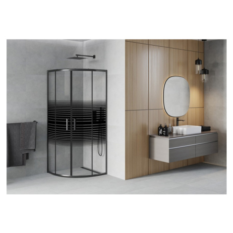 MEXEN Rio sprchový kout čtvrtkruh 80 x 80, pruhy, černá 863-080-080-70-20