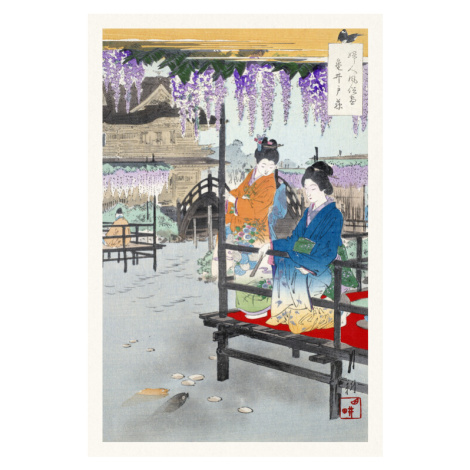 Obrazová reprodukce Geisha on the veranda over the fish pond, Ogata Gekko, 26.7 × 40 cm