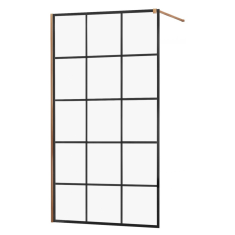 MEXEN/S KIOTO Sprchová zástěna WALK-IN 100x200 cm 8 mm, růžové zlato, černý vzor 1 800-100-101-6